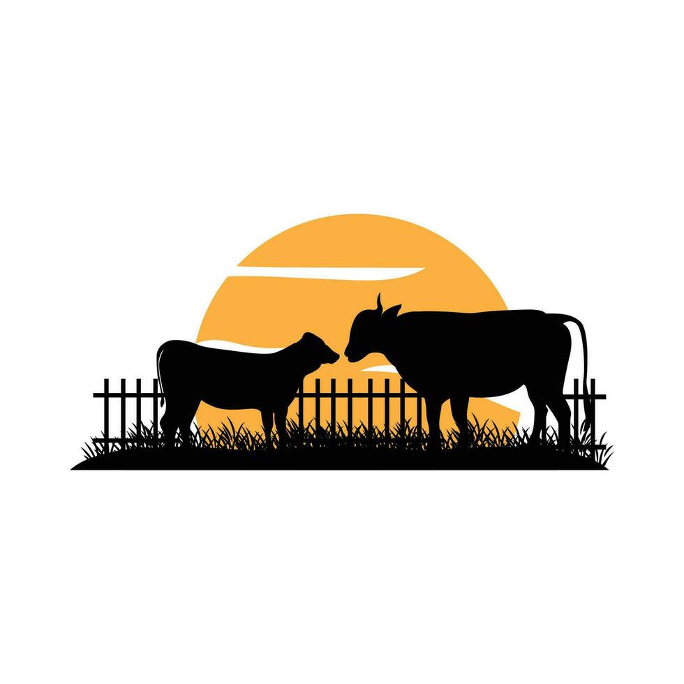 Cow Logo, Cattle Farm Vector, Silhouette Simple Minimalist Design Illustration, Symbol Template vector