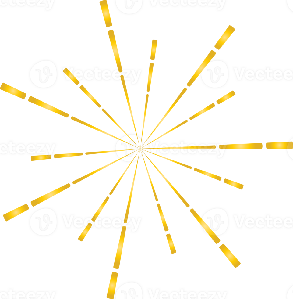 Golden sunburst doodle line art on transparent background. png