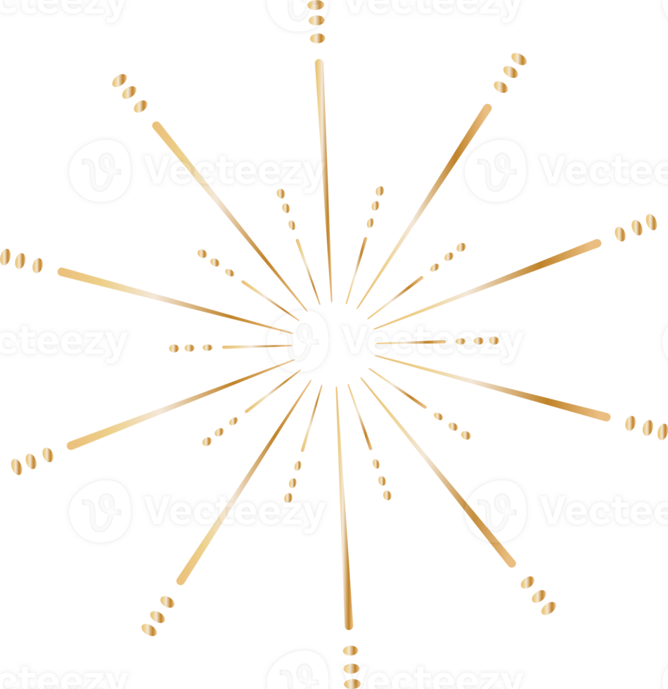 Golden sunburst doodle line art on transparent background. png