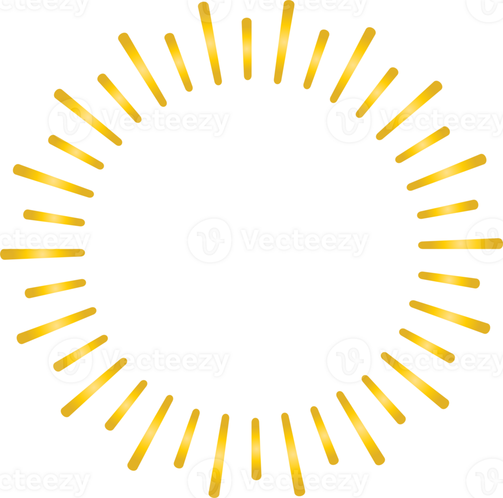Golden sunburst doodle line art on transparent background. png