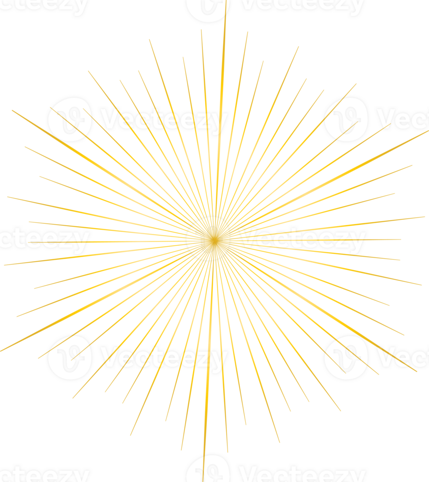 Golden sunburst doodle line art on transparent background. png