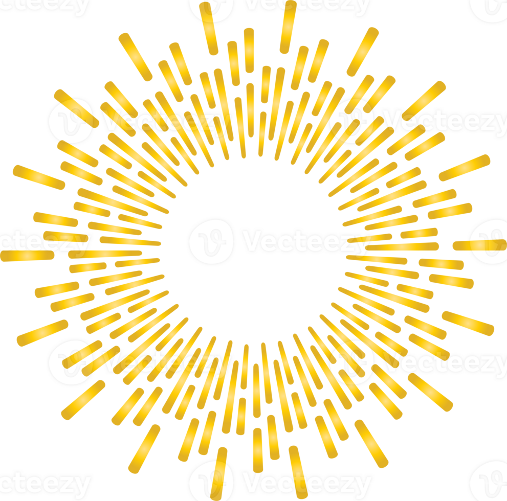 Golden sunburst doodle line art on transparent background. png