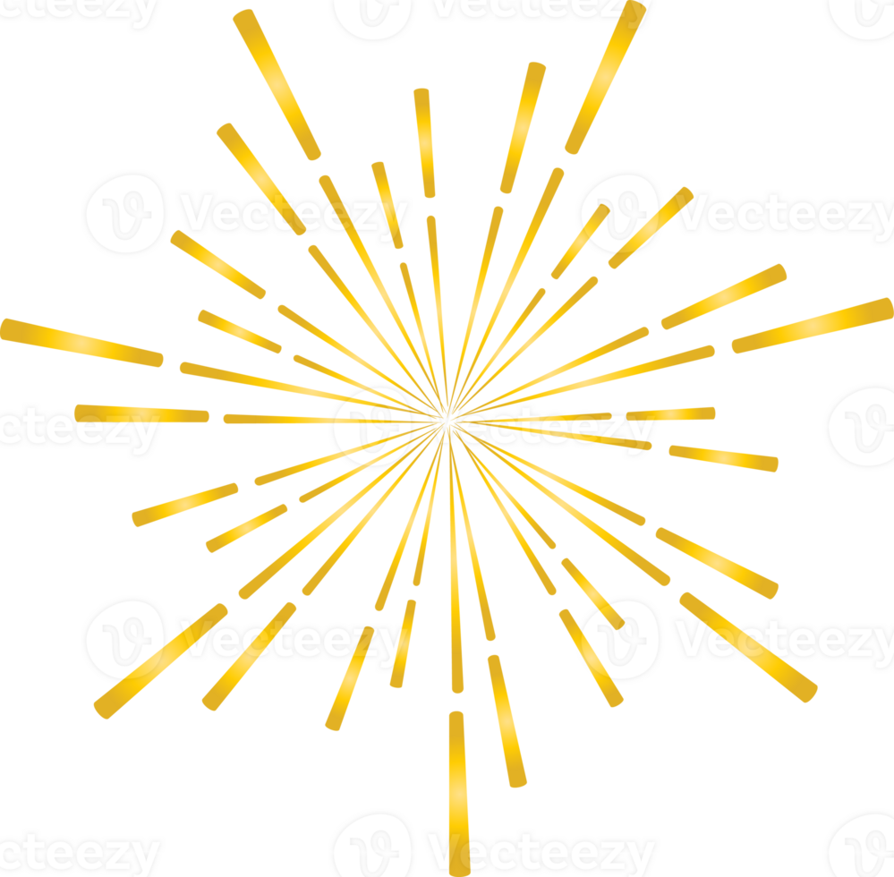 Golden sunburst doodle line art on transparent background. png