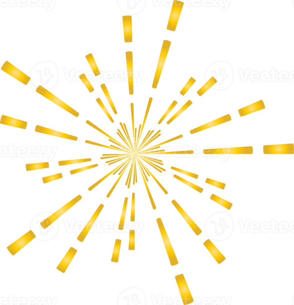 Golden sunburst doodle line art on transparent background. png