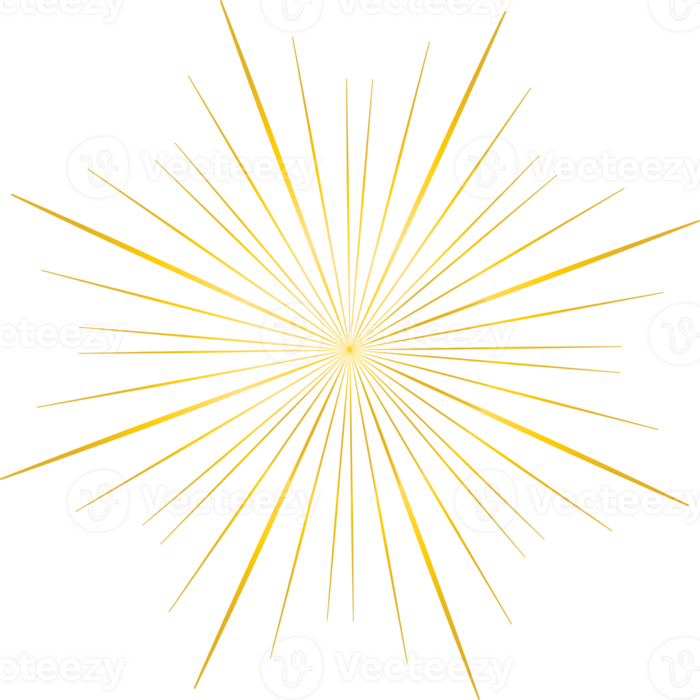 Golden sunburst doodle line art on transparent background. png