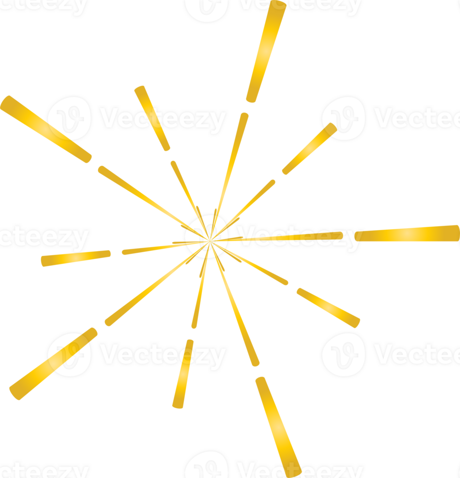 Golden sunburst doodle line art on transparent background. png
