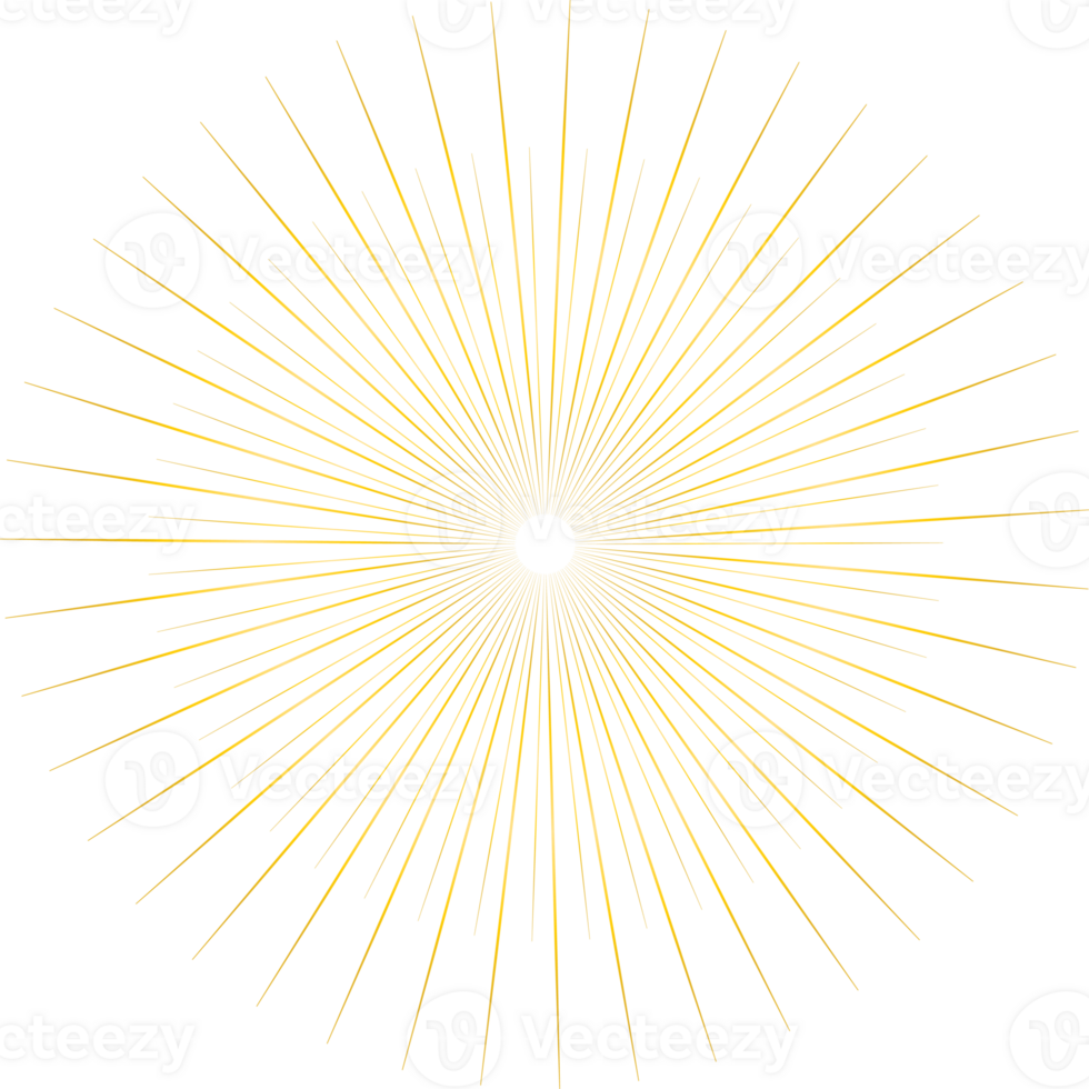 Golden sunburst doodle line art on transparent background. png