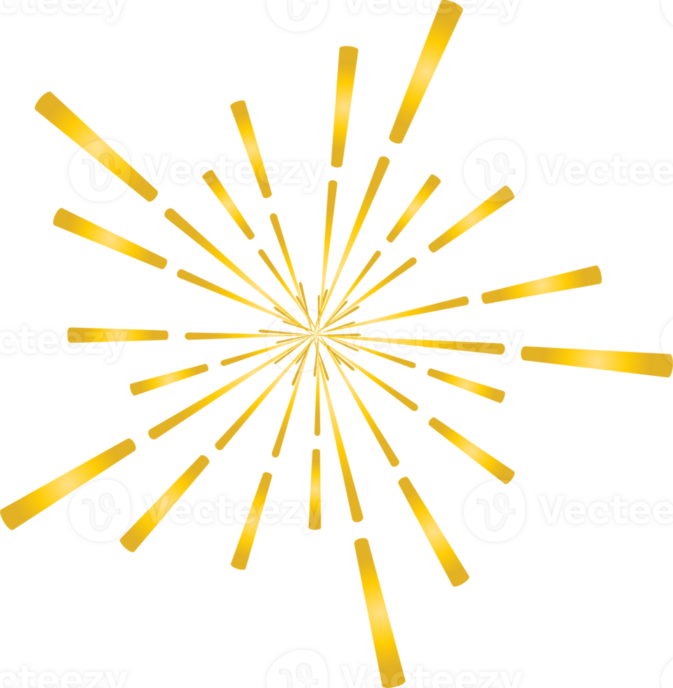Golden sunburst doodle line art on transparent background. png