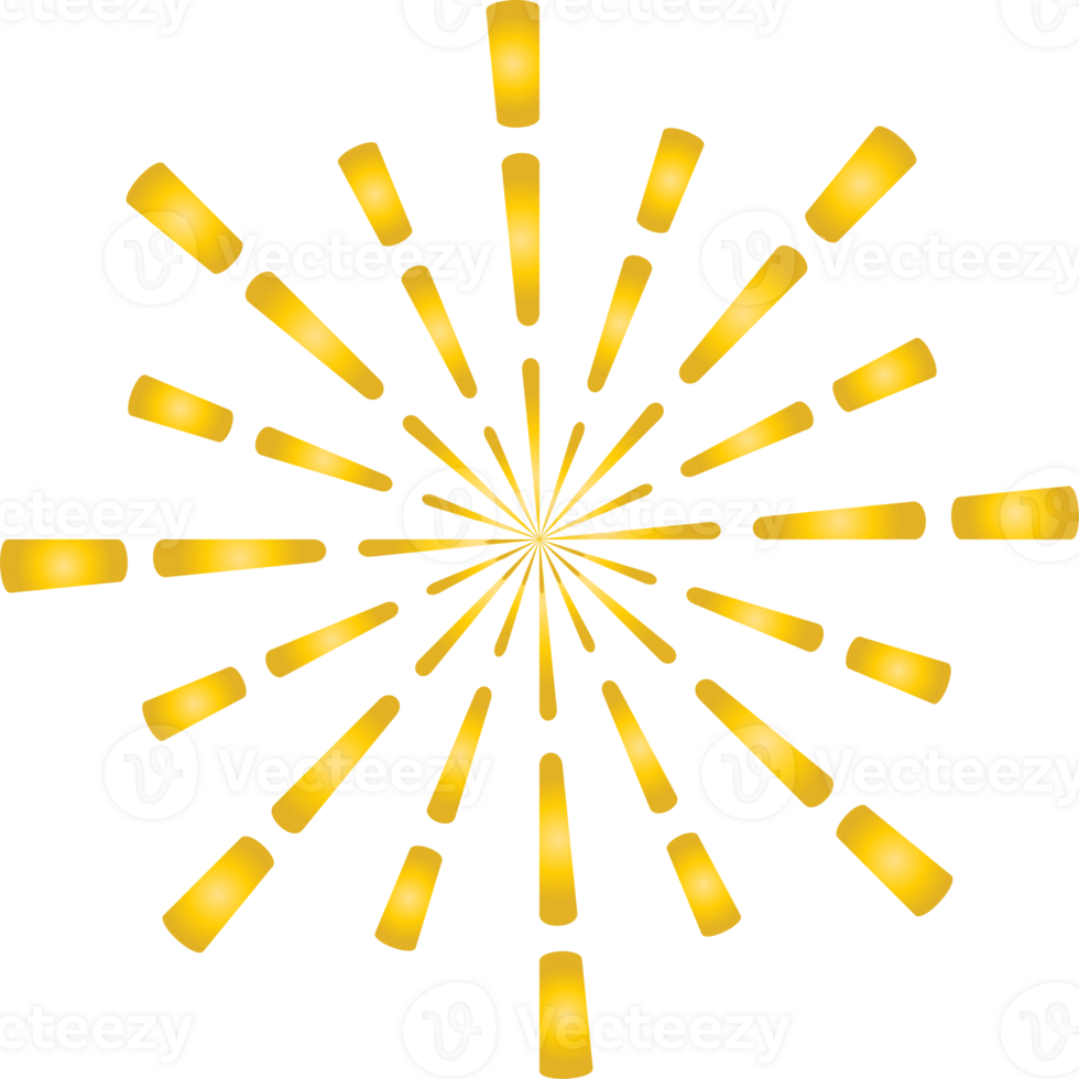 Golden sunburst doodle line art on transparent background. png