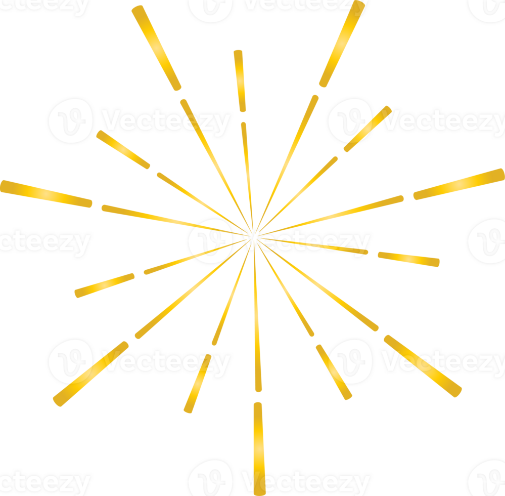 Golden sunburst doodle line art on transparent background. png