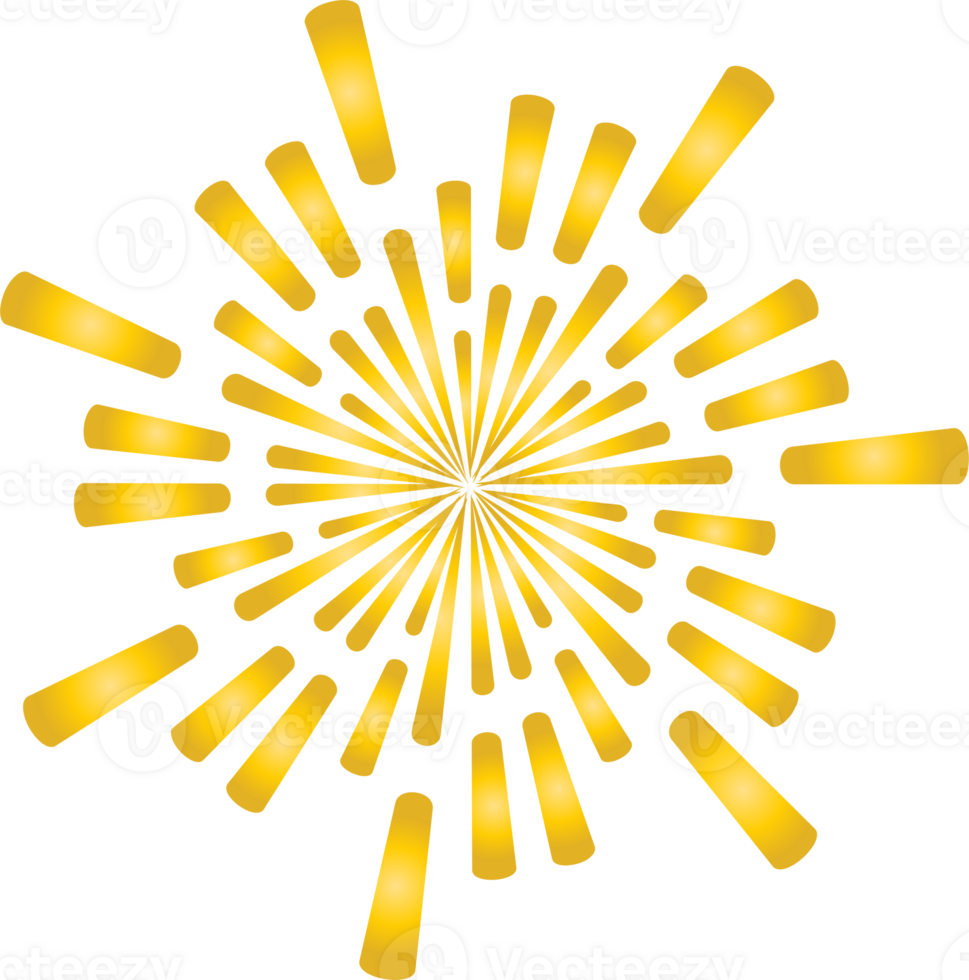 Golden sunburst doodle line art on transparent background. png