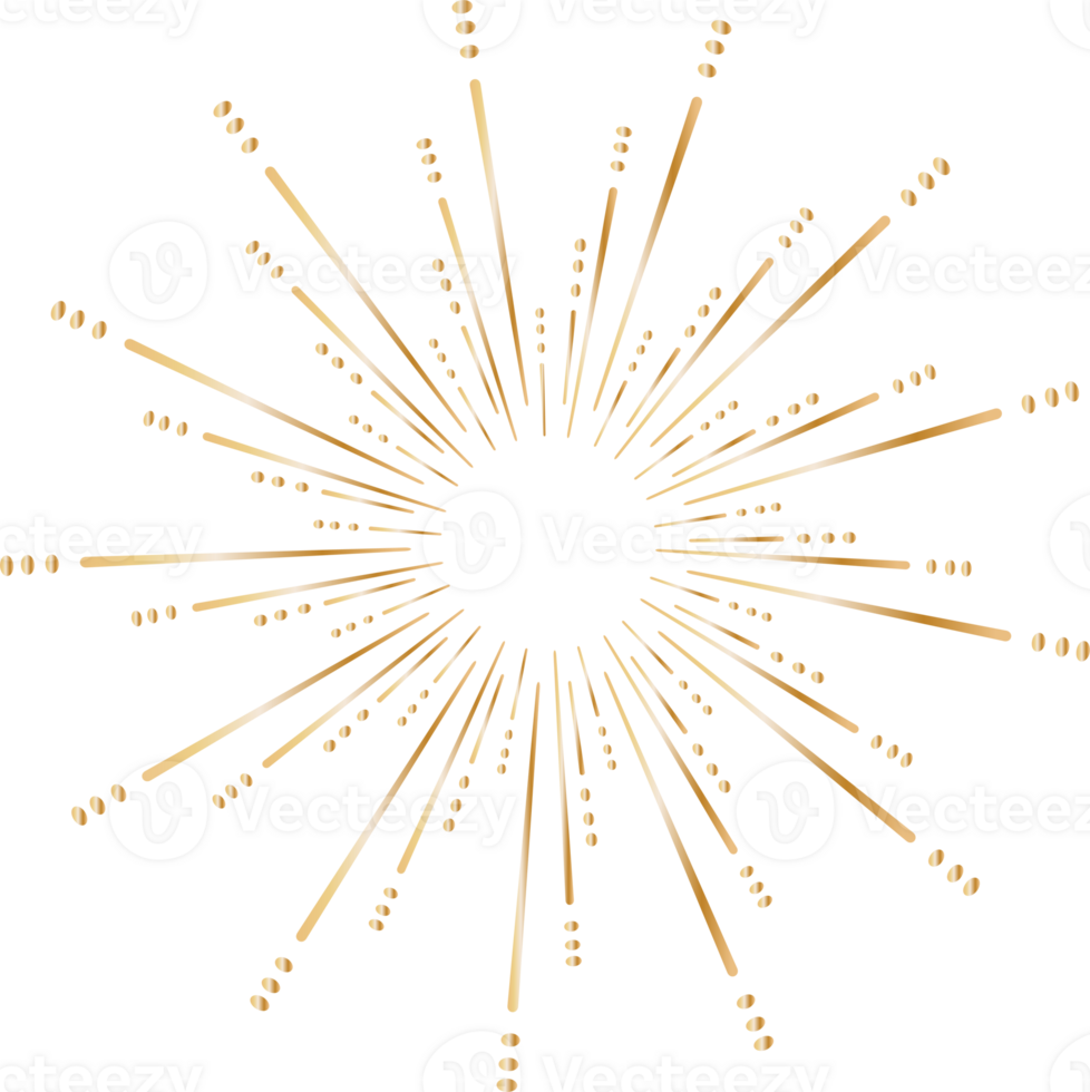 Golden sunburst doodle line art on transparent background. png