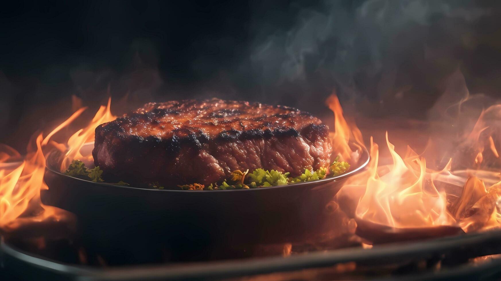 Ai generative, meat steak grill on fire image, photo