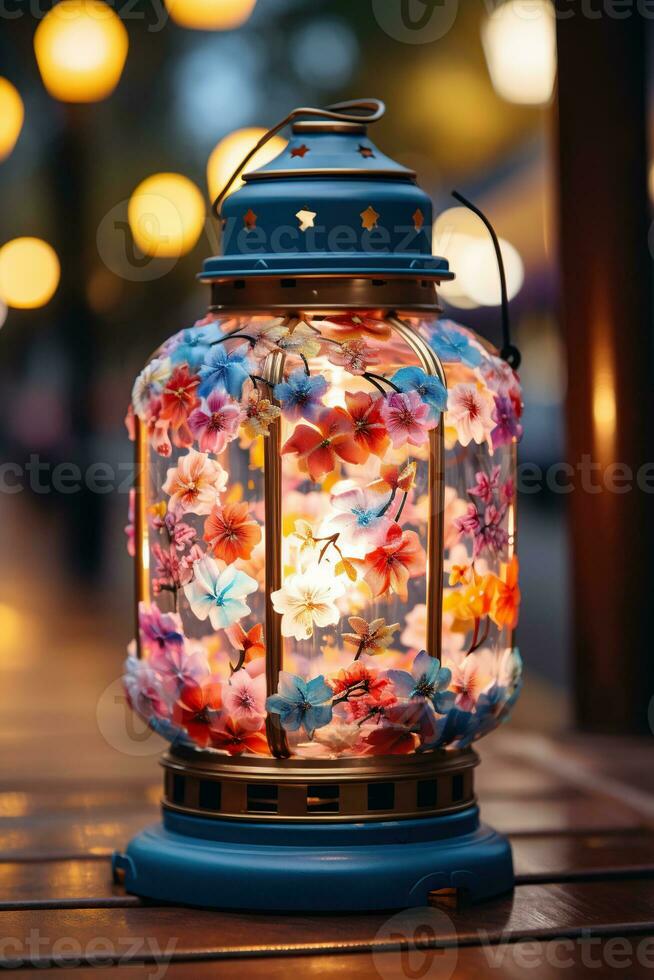 Celebration lantern water light. AI Generated photo