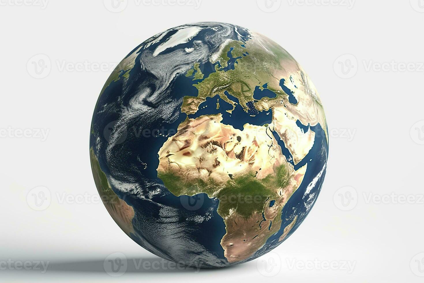 Planet Earth on white background, with views of Europe and Africa. AI Generated photo