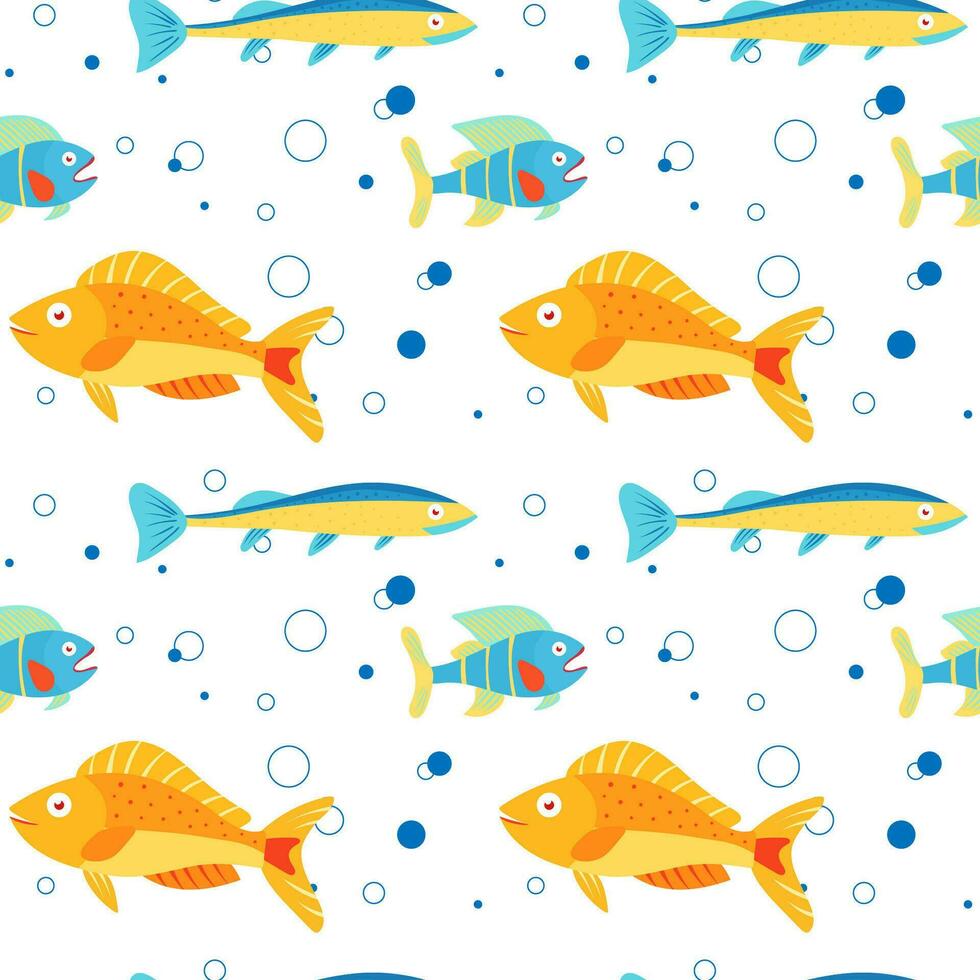 Multicolor marine life background, marine animals for children's textiles and various marine designs. Colorful seamless pattern with sea fish of different colors. vector