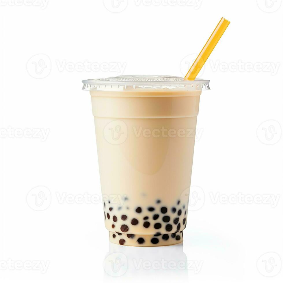 bubble tea glass with milk coffee drink with ice cubes and bubbles. cocktail photo