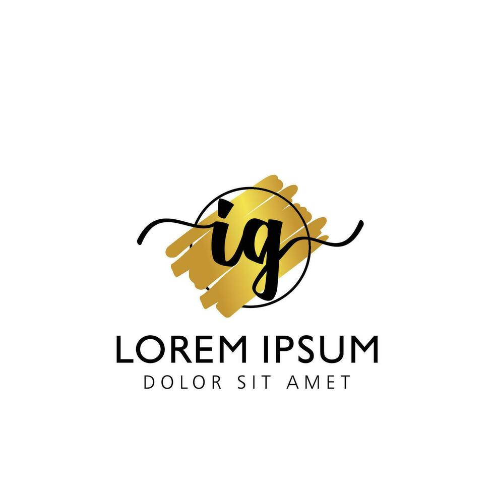 IG Initial Handwriting gold Brush Template Design vector
