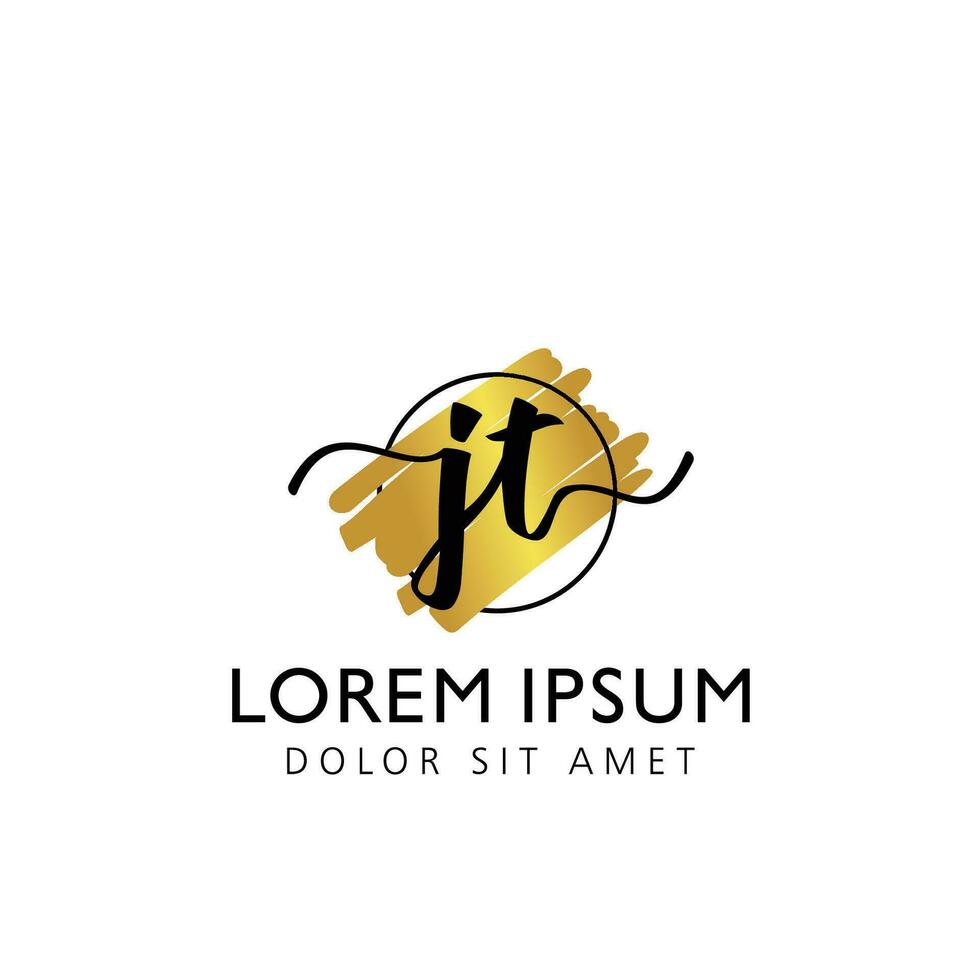 JT Initial Handwriting gold Brush Template Design vector