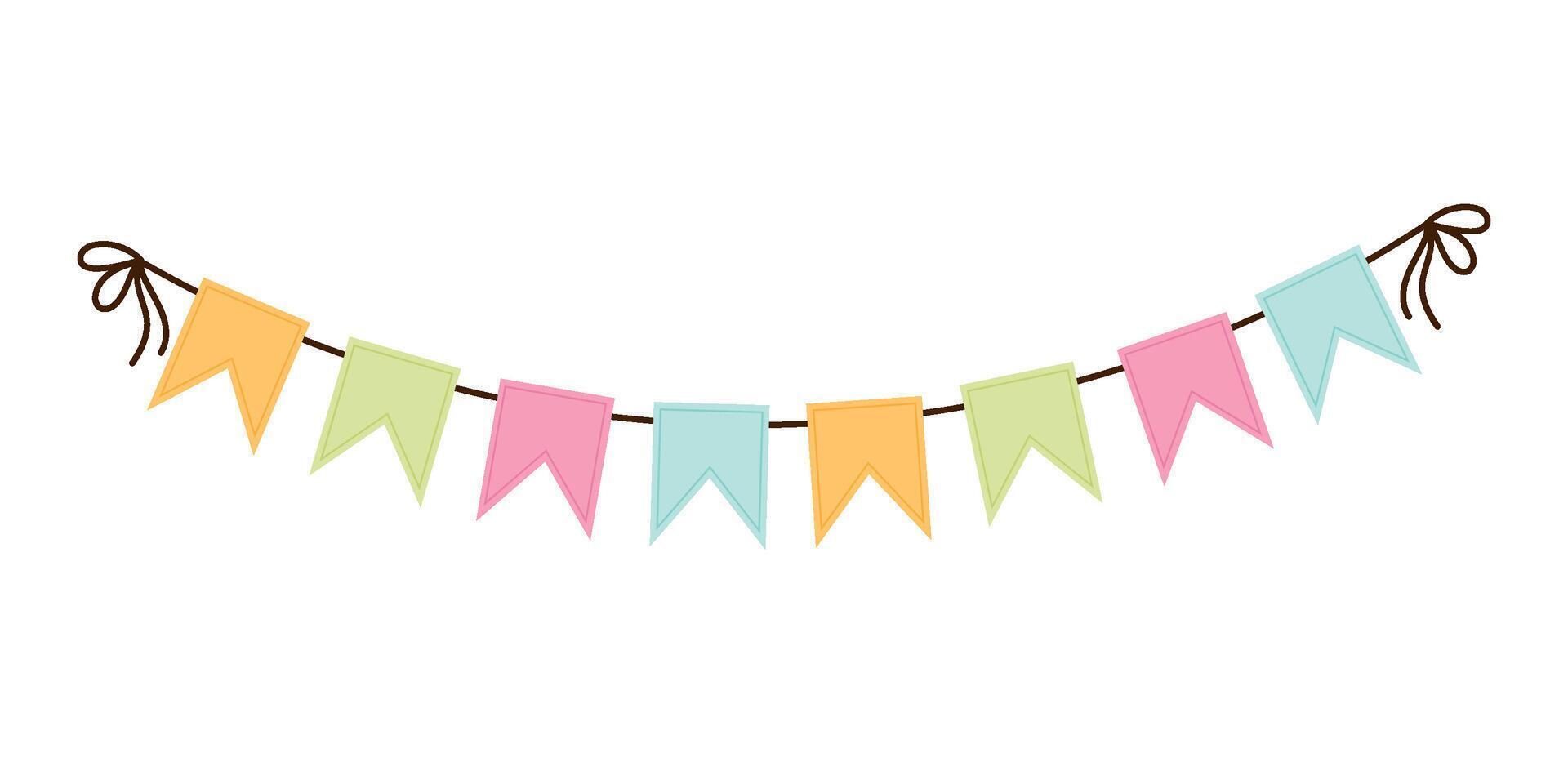 A garland of colored paper flags on a rope. Festive decoration. vector