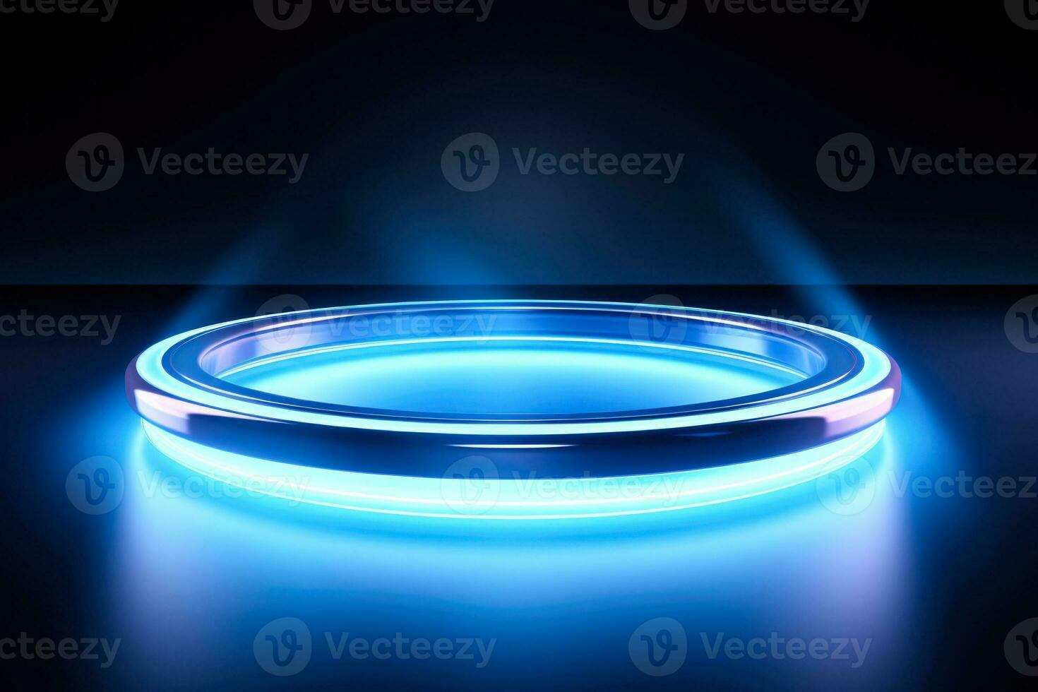 Minimalistic abstract blurry light blue background with circular neon glow photo