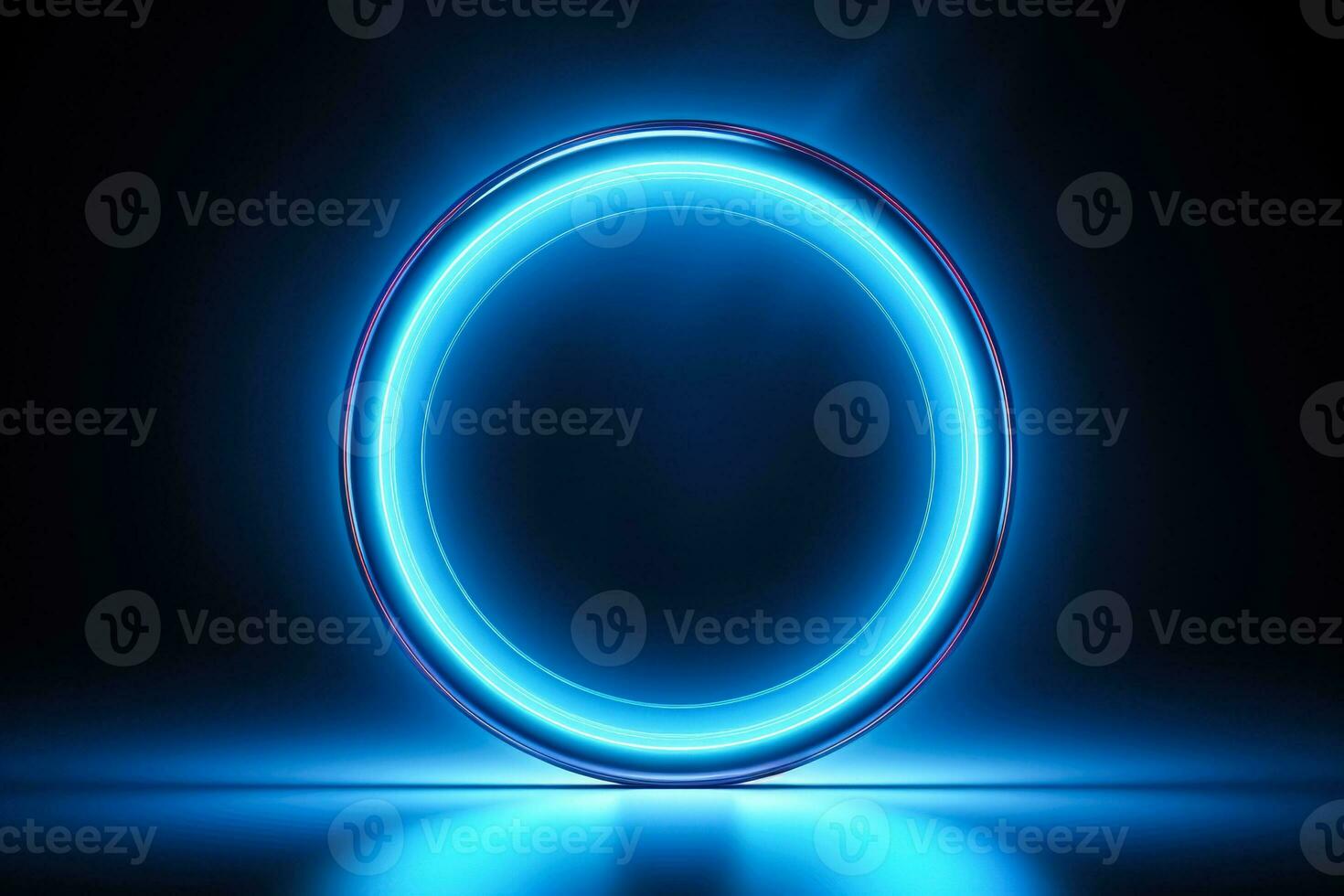 Minimalistic abstract blurry light blue background with circular neon glow photo