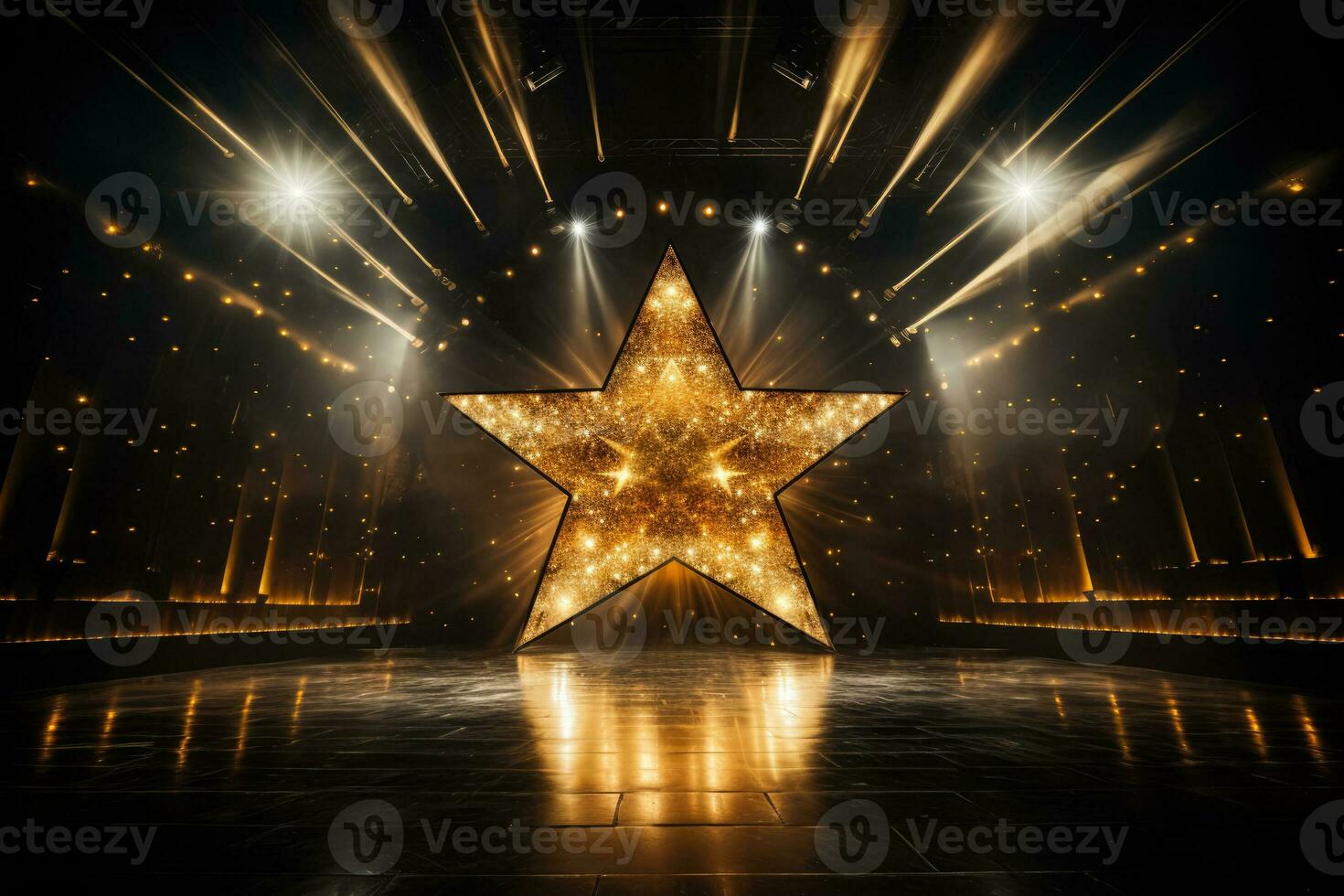 Stage in golden star shape with dazzling light effect photo