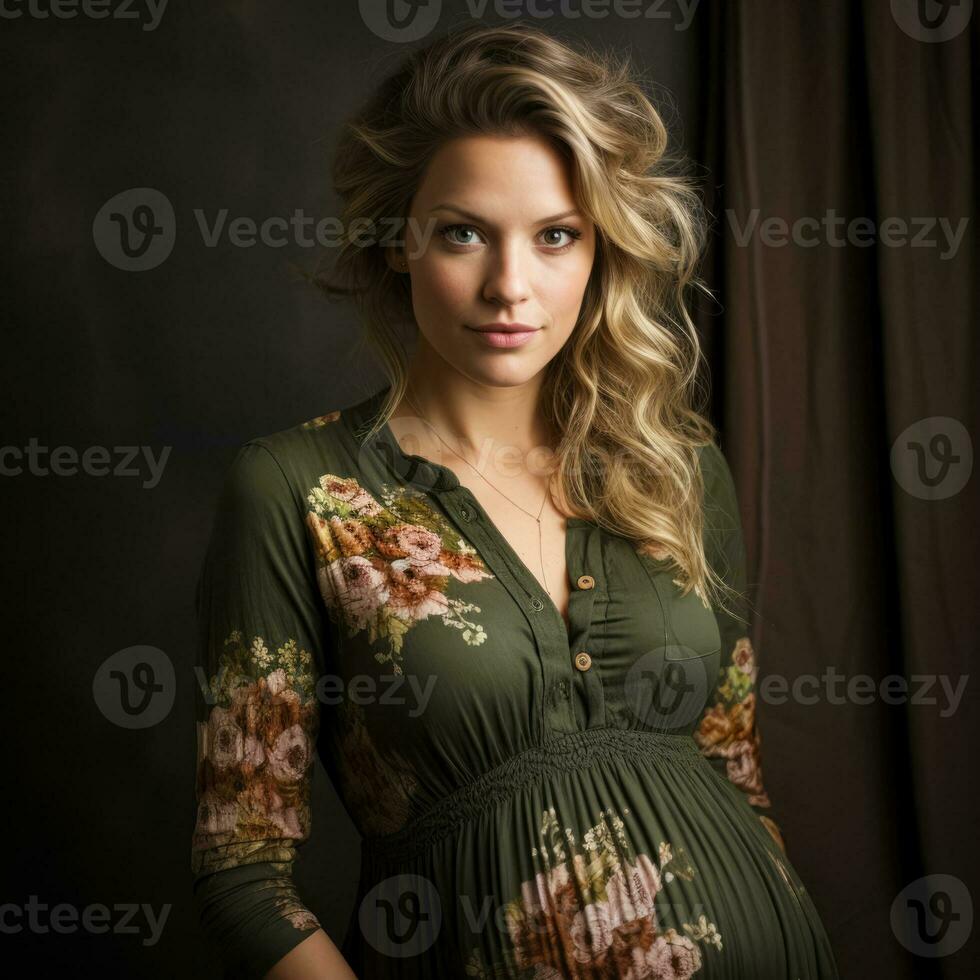 Pregnant woman showcased in a delicate portrait with focused attention photo