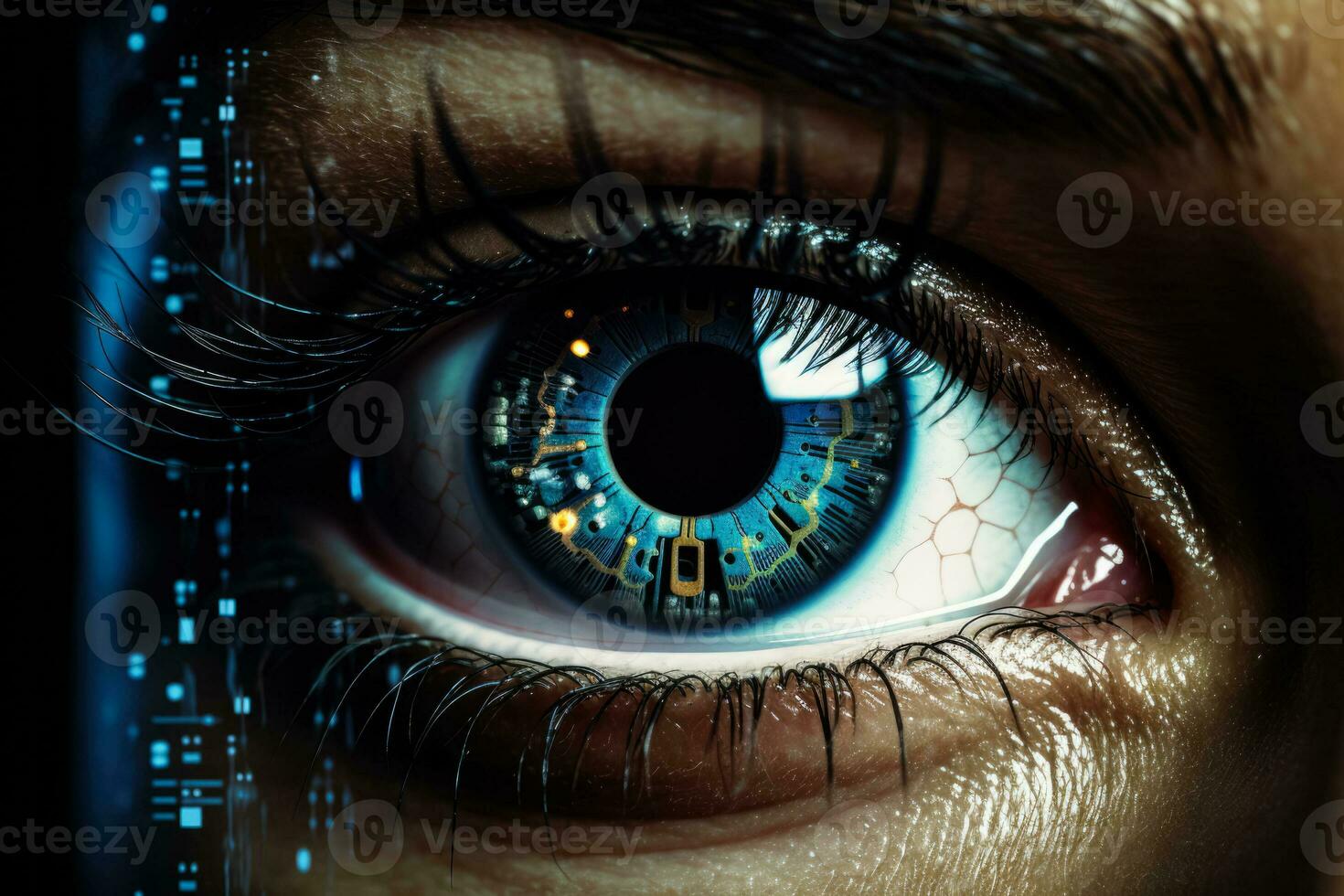 futurista humano ojo biométrico poner en pantalla para avanzado digital seguridad foto