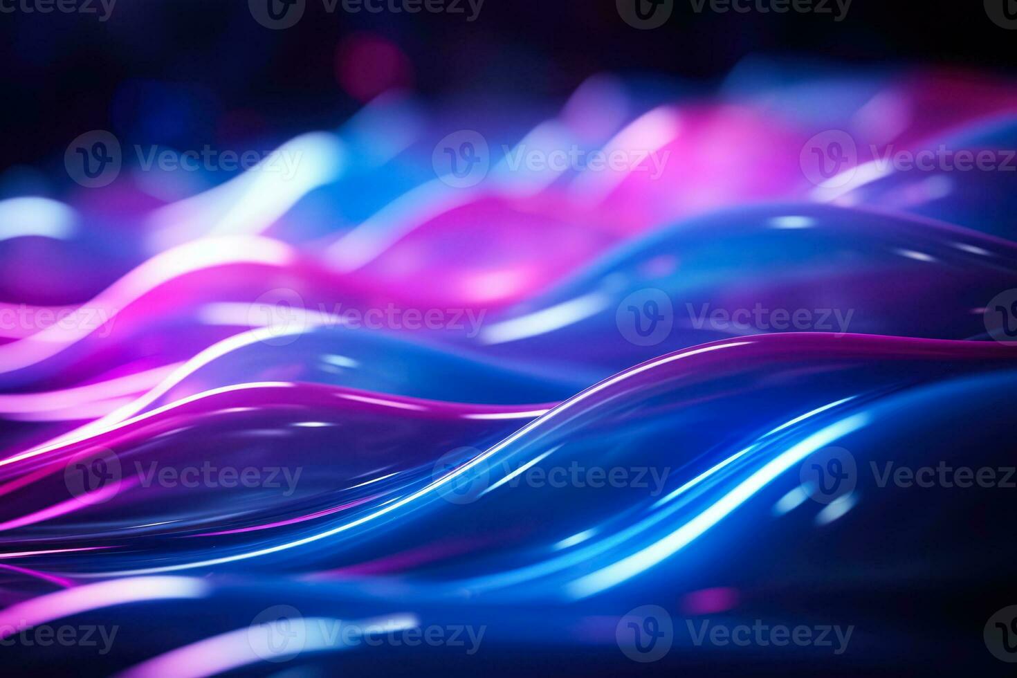 Abstract background features pink and blue glowing neon lines and bokeh lights photo