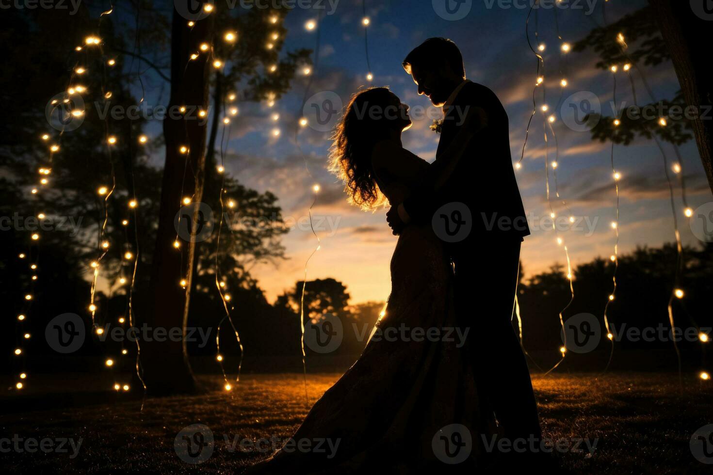 Couples gracefully dance beneath a starlit sky embracing the night photo