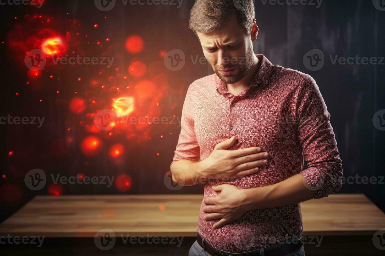 Fire like epigastric pain causing discomfort in the stomach region photo