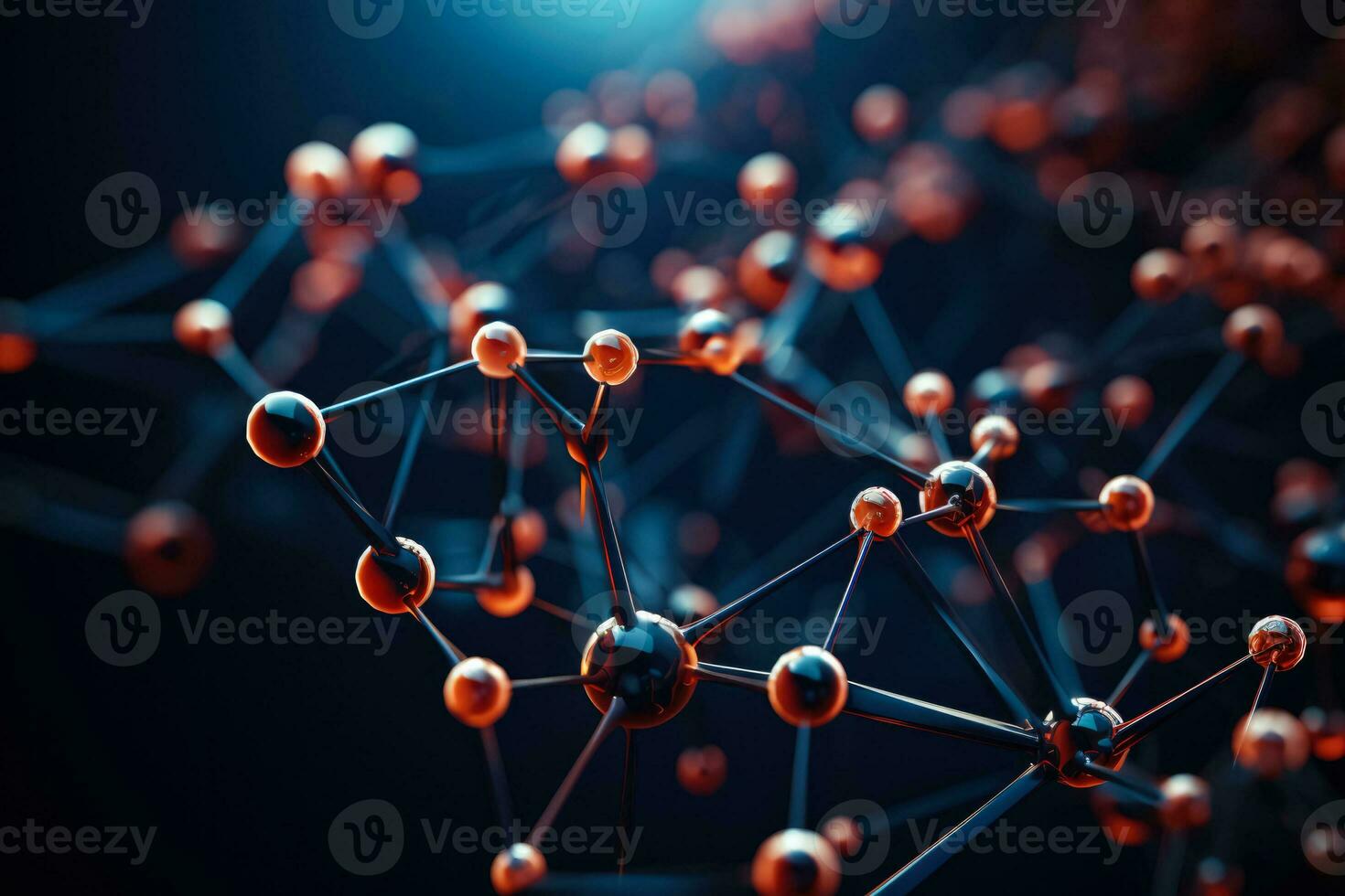 3D micro of molecules on dark background showcasing intricate structures photo