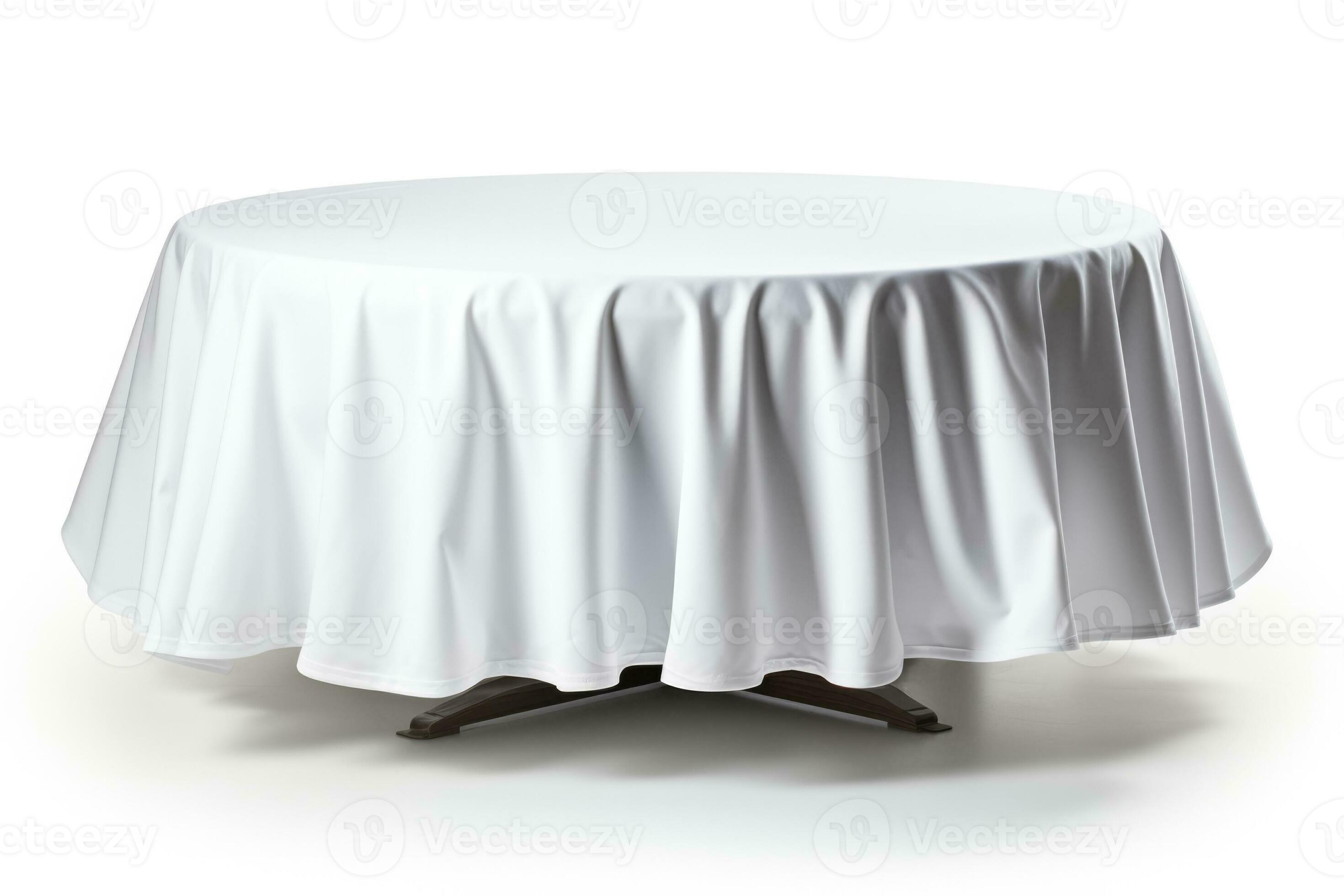 Empty white cloth table isolated on white background studio image