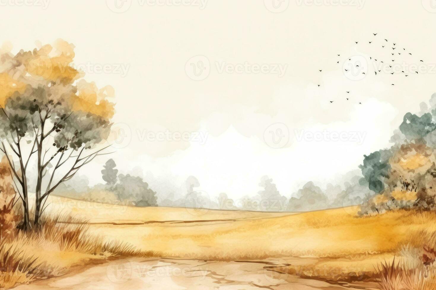 Hand drawn retro style pastel watercolor paint sketch backdrop for travel town view with text space featuring fall stone gray and sand yellow trailway isolated ecology element photo