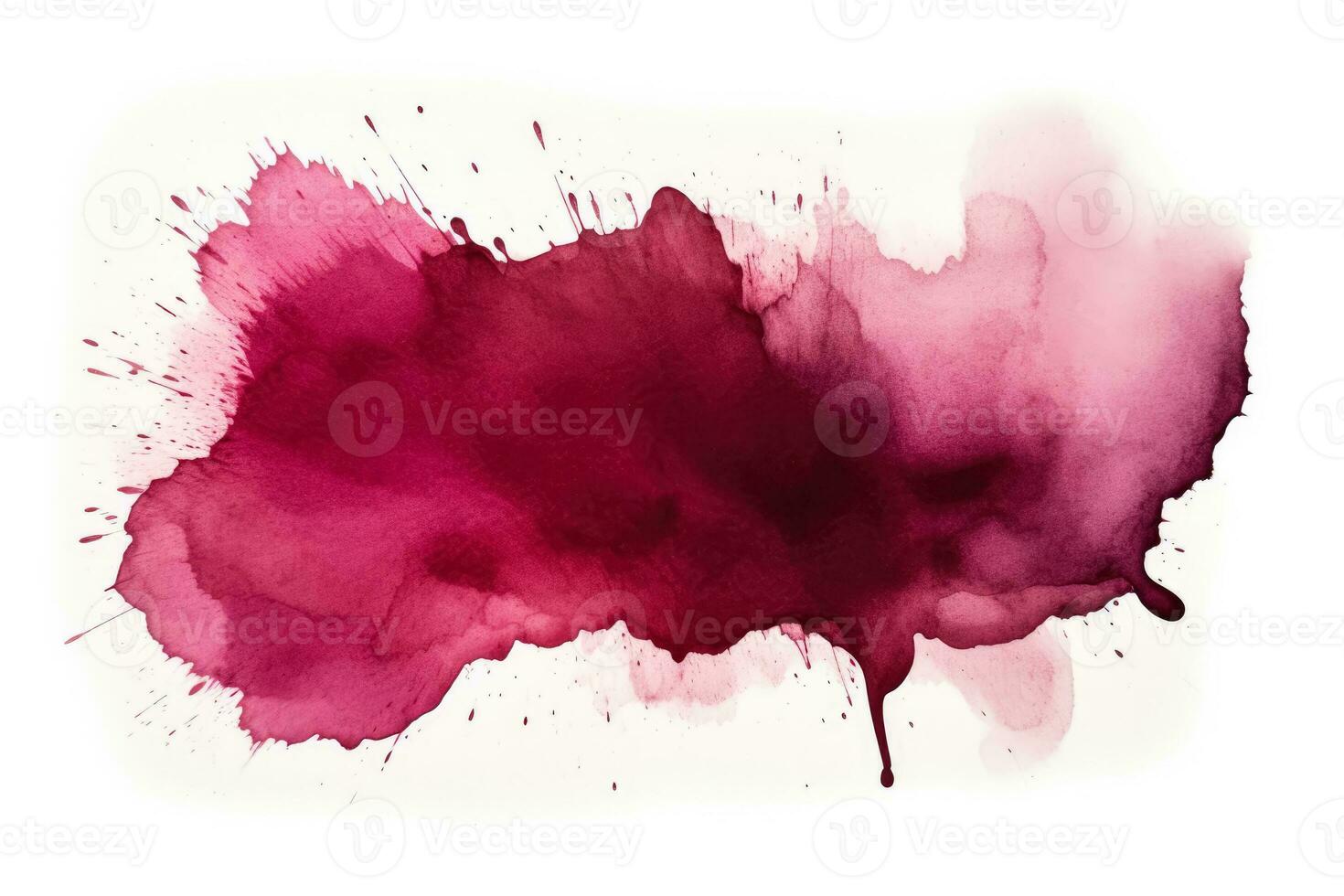 Realistic watercolor grunge brush creates dark red wine stain photo