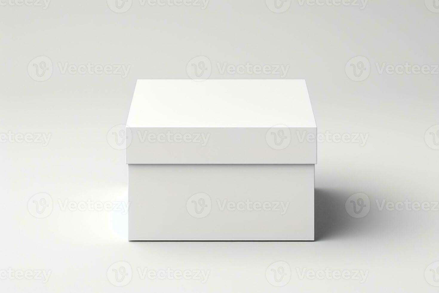 Realistic square white gift box with open cap mockup photo