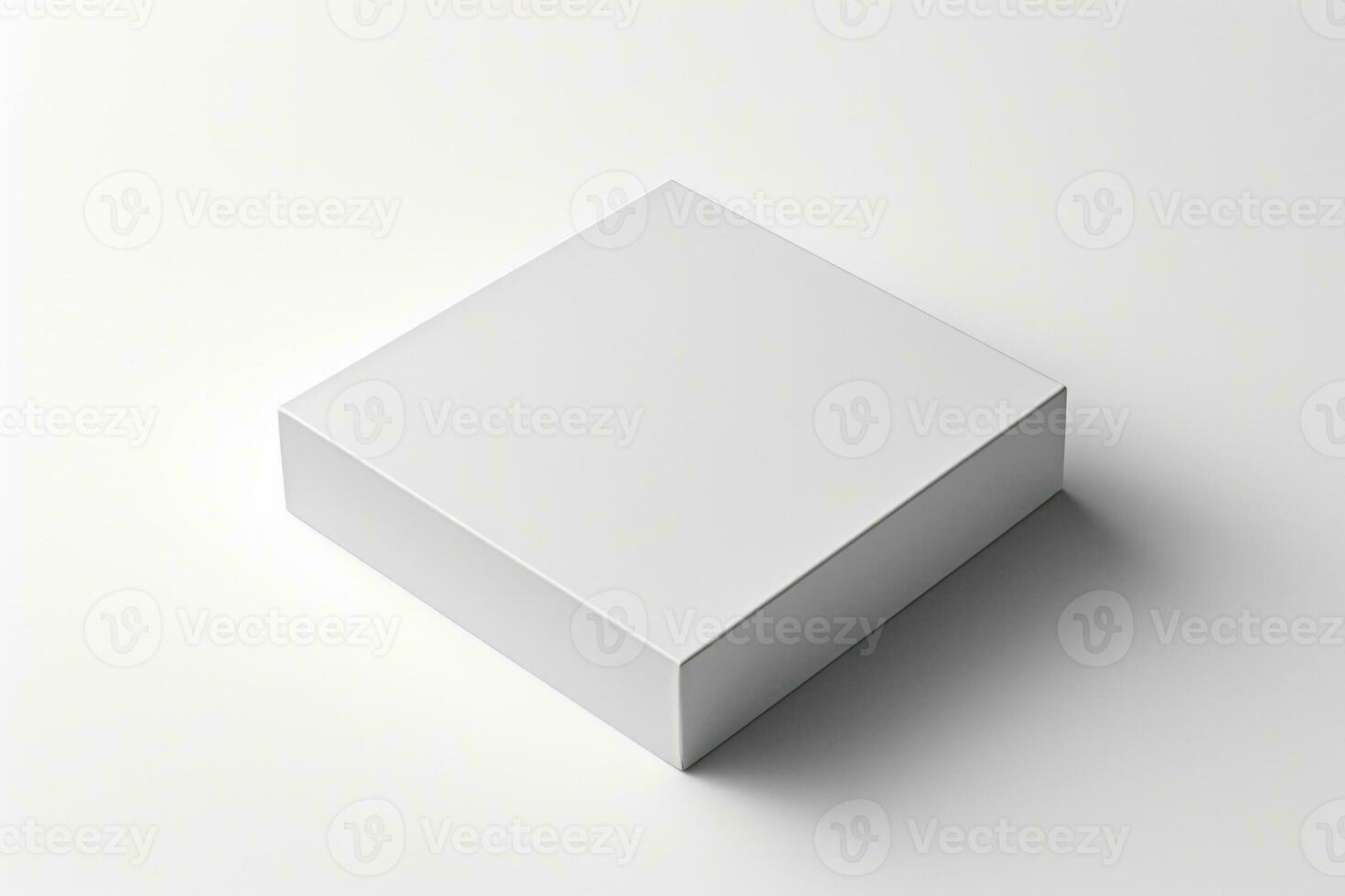 Realistic square white gift box with open cap mockup photo