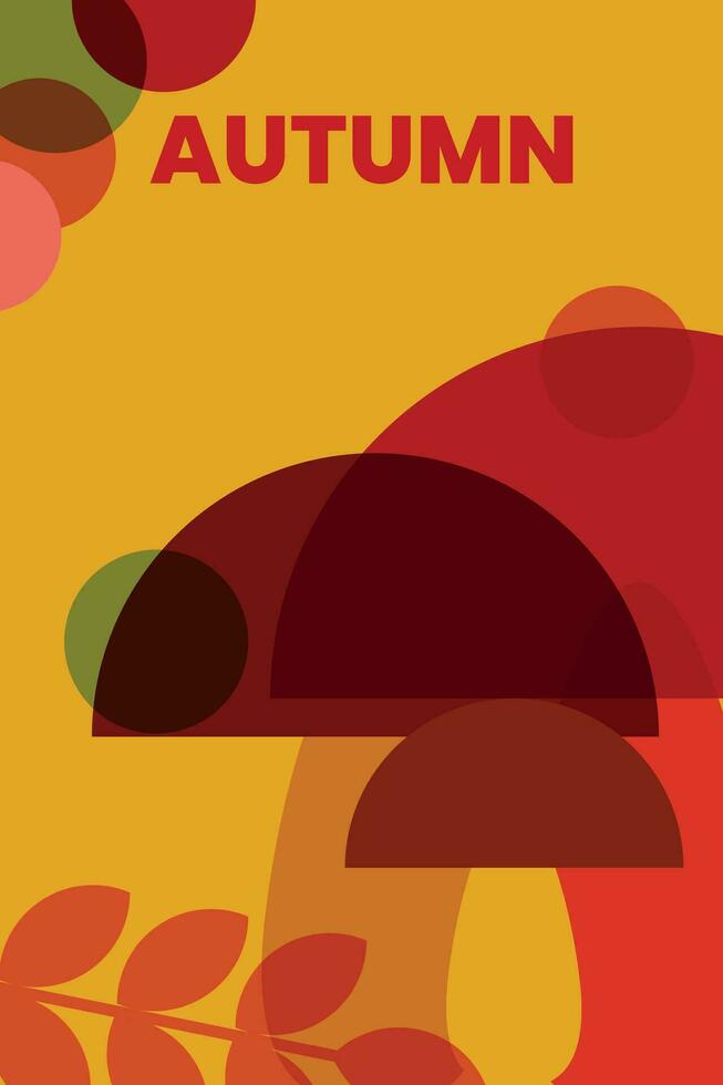 Autumn abstract geometric background with mushrooms and leaves. vector