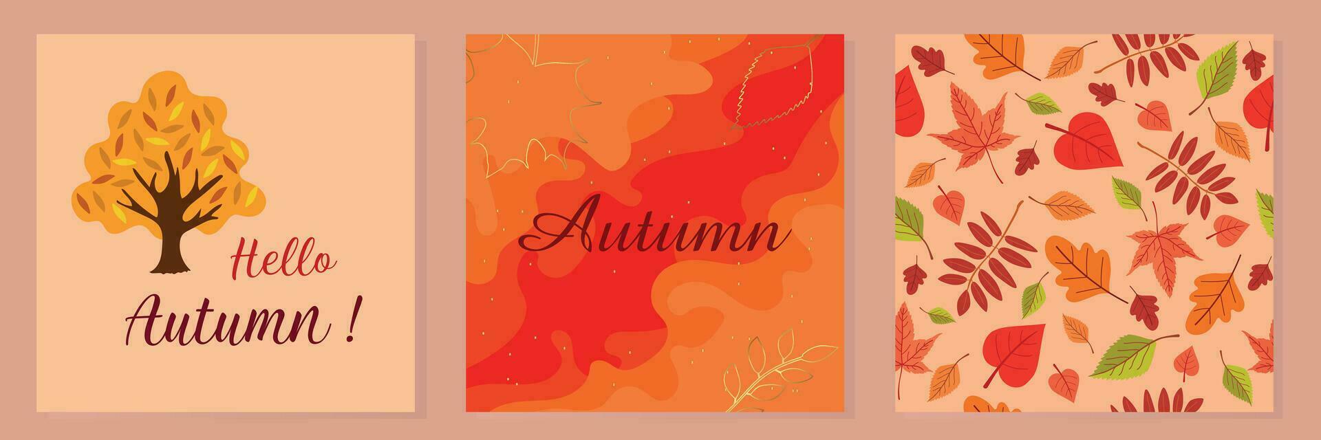 Autumn set. Greeting card Hello autumn, autumn background and autumn pattern. vector