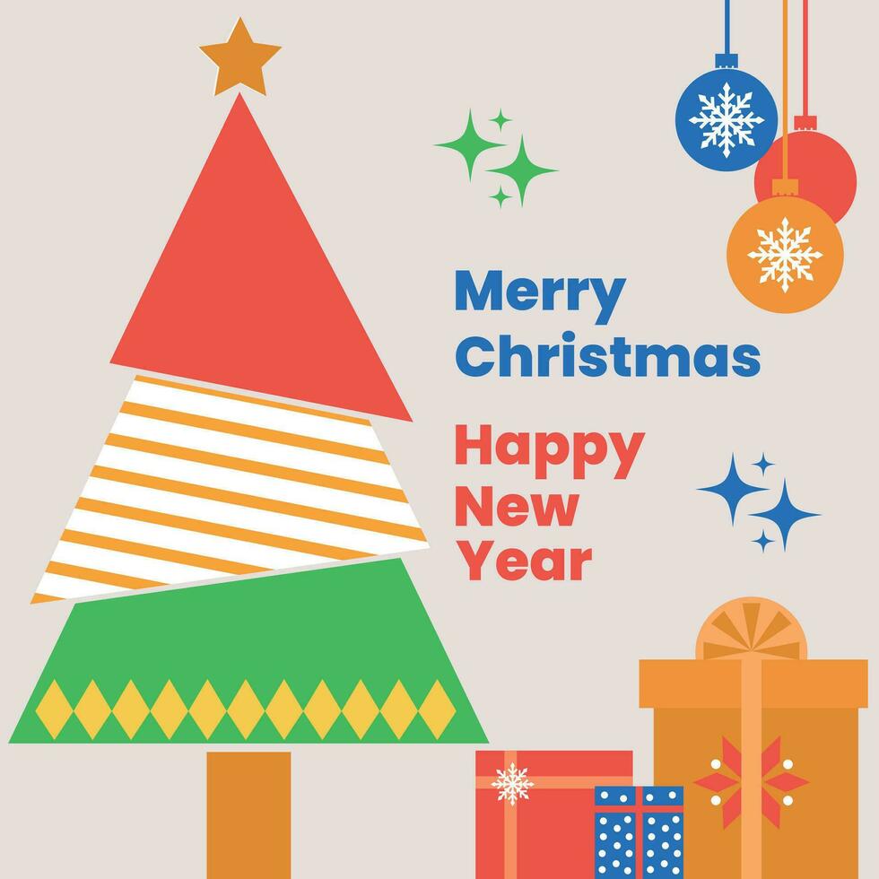 alegre Navidad y contento nuevo año saludo tarjeta, póster, cubrir. vector