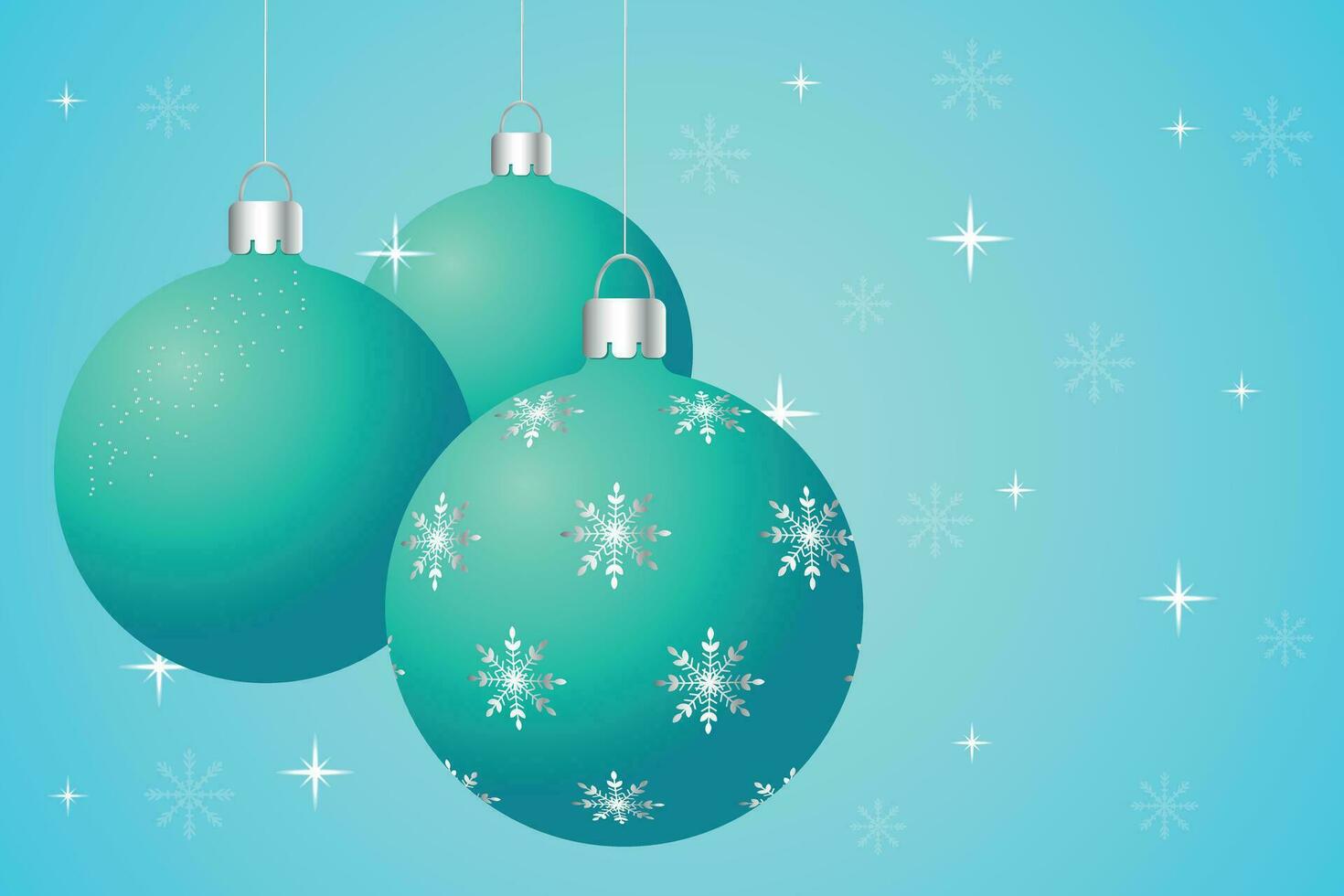 New Year and Christmas turquoise balls with silver snowflakes and sparkles. vector