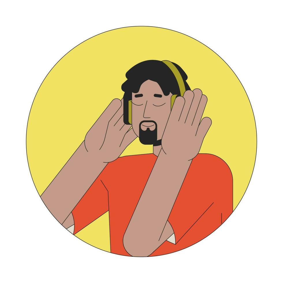 rastas contento africano americano hombre auriculares 2d línea vector avatar ilustración. escucha a música contorno dibujos animados personaje rostro. podcast escuchar. música amante plano color usuario perfil imagen aislado