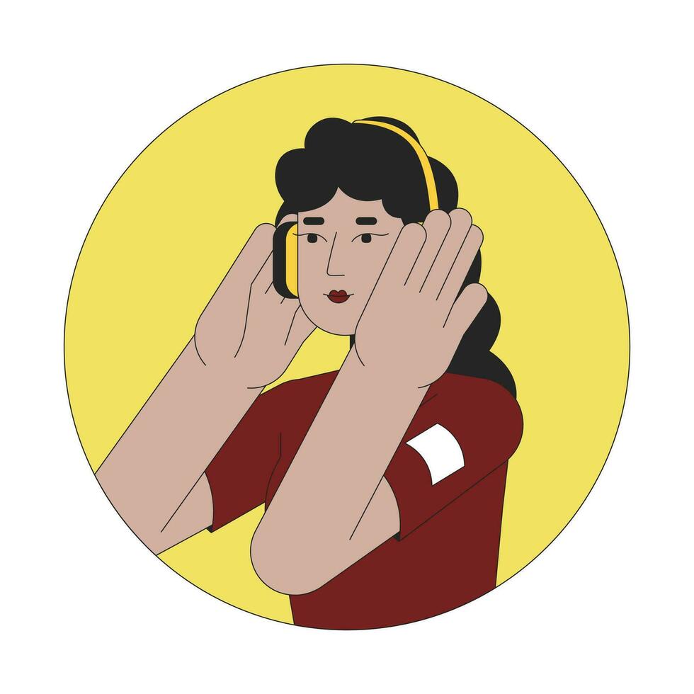 Headphones lady latin american 2D line vector avatar illustration. Mexican young woman listening music outline cartoon character face. Podcast listen. Melomaniac flat color user profile image isolated