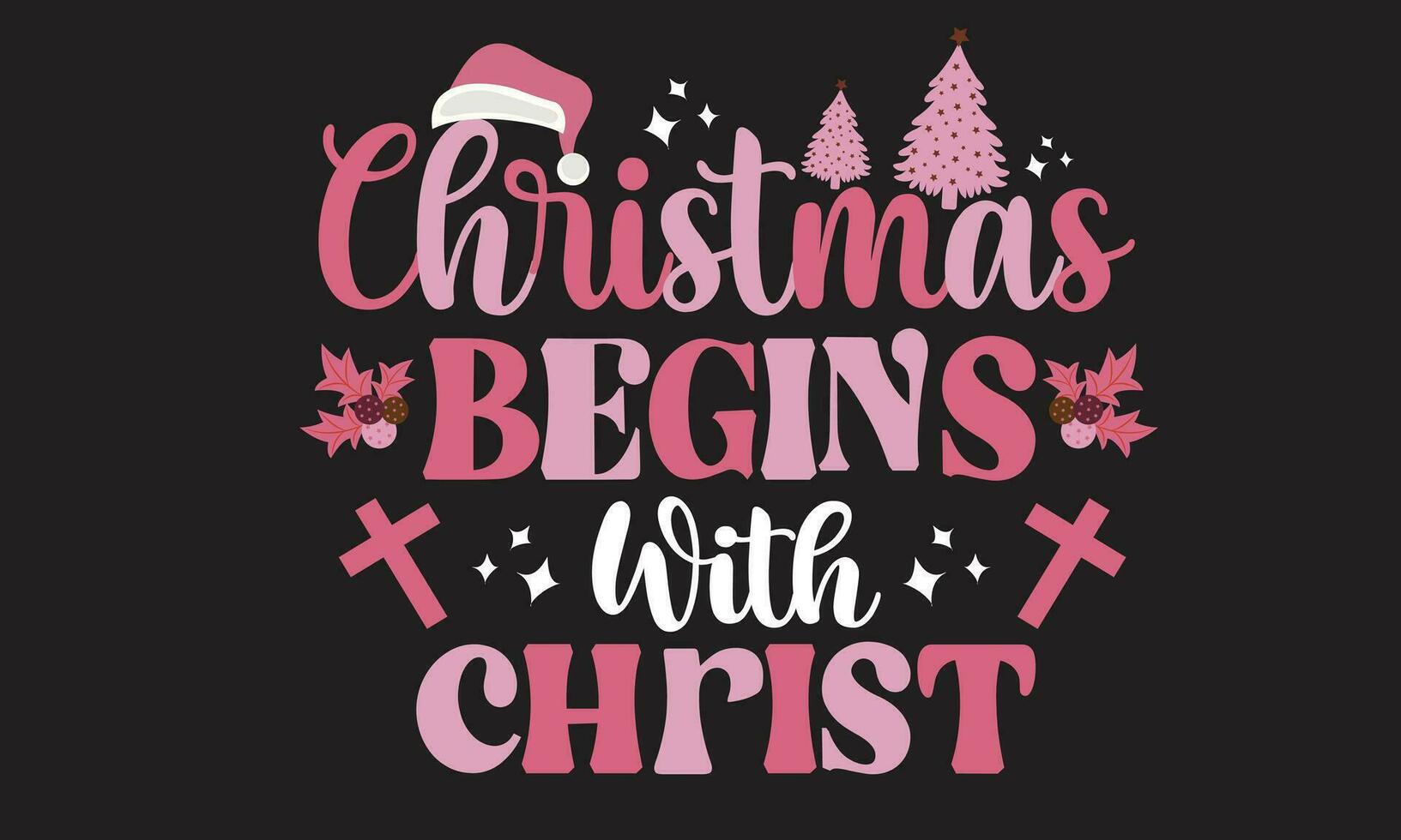 Christmas Begins With Christ Retro T-Shirt Design vector