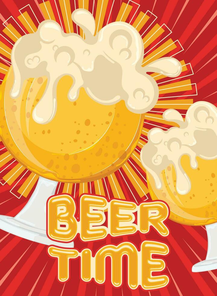 Beer time poster Beer glass with foam Vector