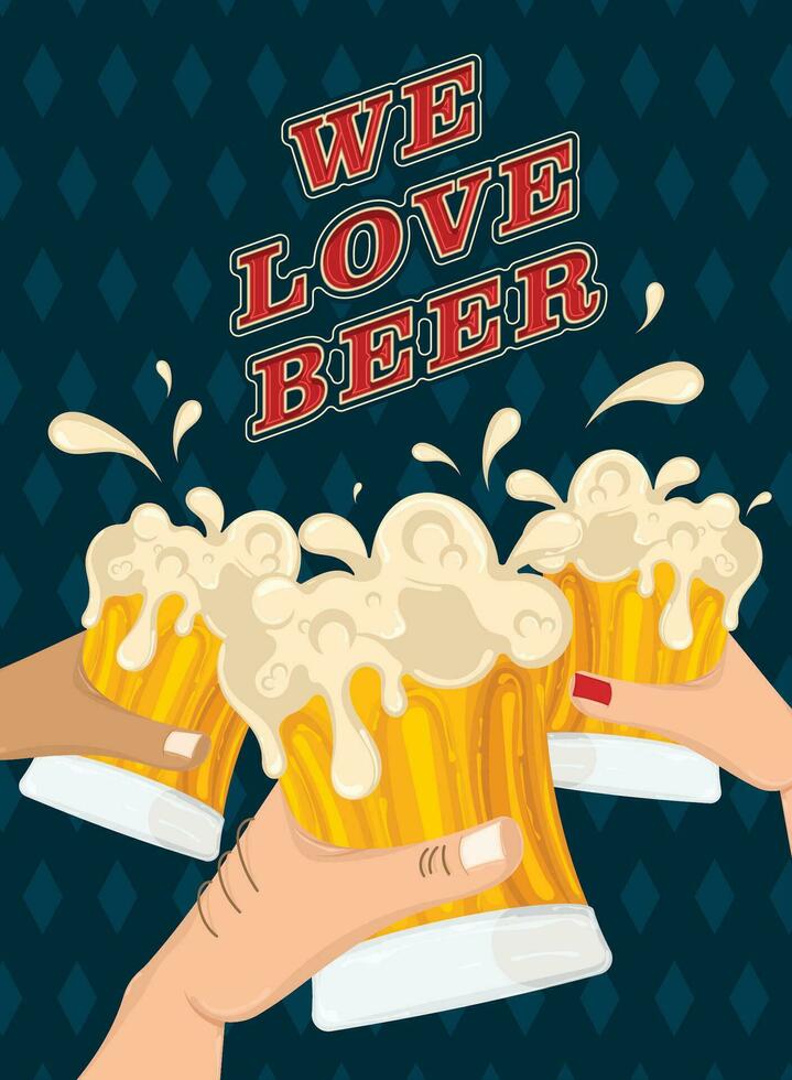 póster de nosotros amor cerveza cerveza vaso con espuma vector