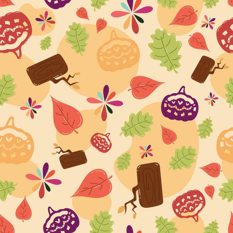 Autumn pattern background with seasonal objects Vector