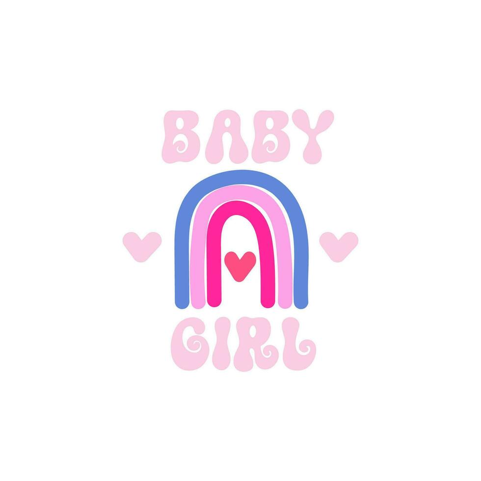 baby girl poster, greeting card, print on demand with rainbow and hearts in trendy pink and blue colors vector