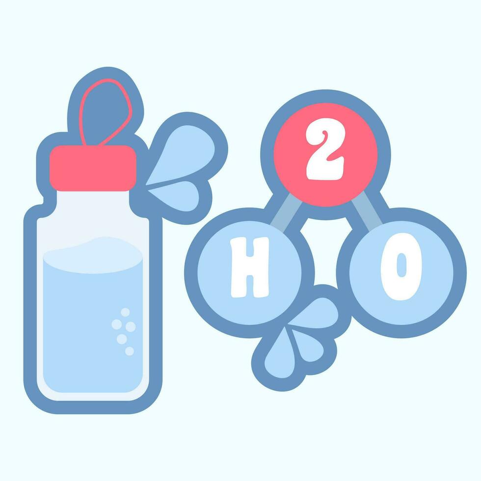 drink more water set, bottle with liquid and h2o stickers vector